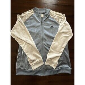 🔥NEW Adidas Track Jacket  Womens Sz L Floral Embossed Blue Full Zip 3 Stripe